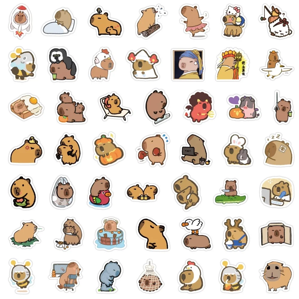 Set 100 sticker hình dán Chuột lang Capybara chống thấm nước