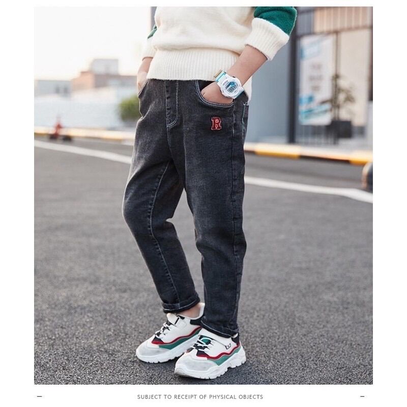 Quần jeans dài cạp chun, co giãn bé trai