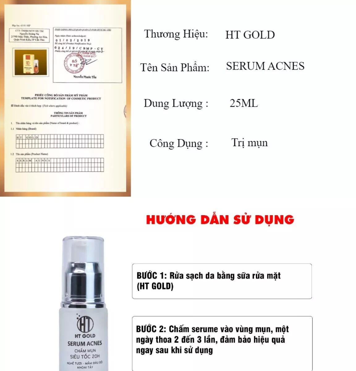 SERUM CHẤM MỤN SIÊU TỐC 20h HT GOLD 25ml