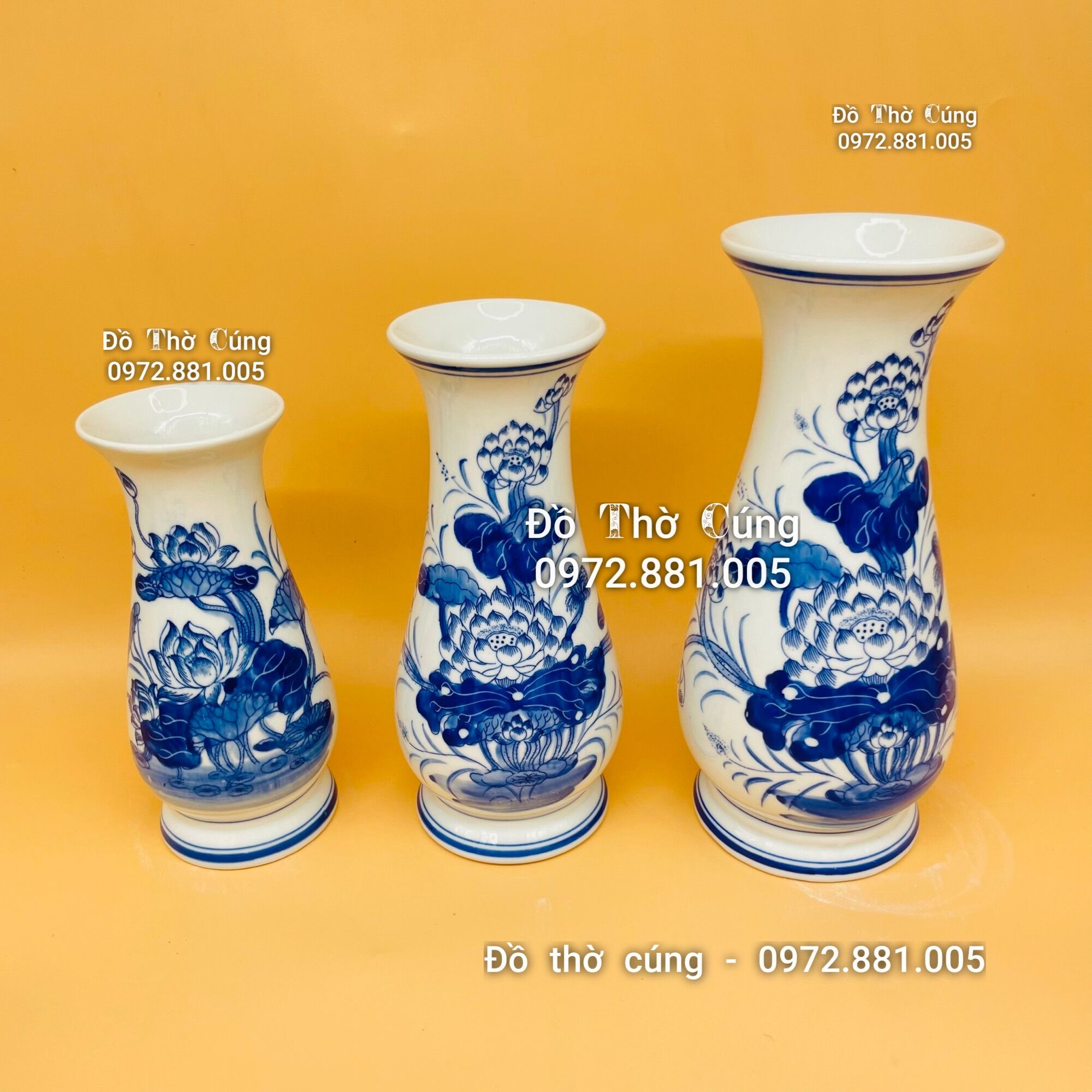 Lọ hoa thờ vẽ hoa sen men lam