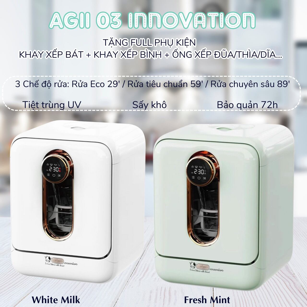 Máy Rửa Bình Sữa Agii 3In1  ( RửA - Tiệt Trùng - Sấy Khô )