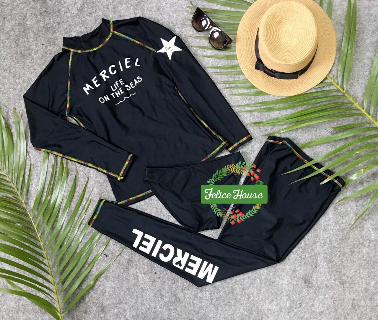 [HCM]Bikini Tay Dài Quần Dài Merciel Đen