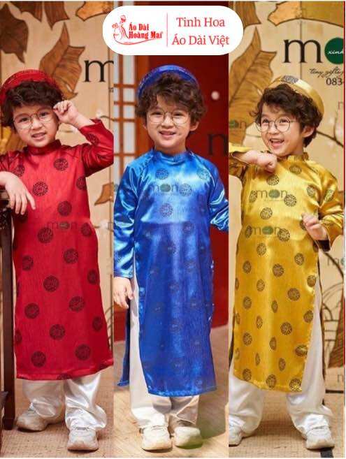  Áo dài cho bé trai áo dài cách tân truyền thống thái tuấn gấm hoạ tiết chữ Phúc cao cấp - Áo Dài Hoàng Mai 