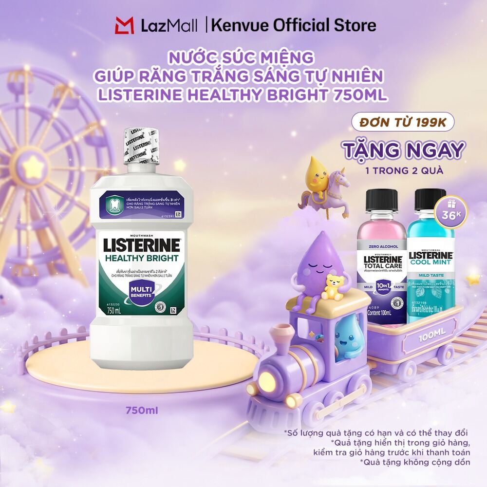 Nước súc miệng giúp răng trắng sáng tự nhiên Listerine Healthy Bright Mouthwash - Dung tích 750ml