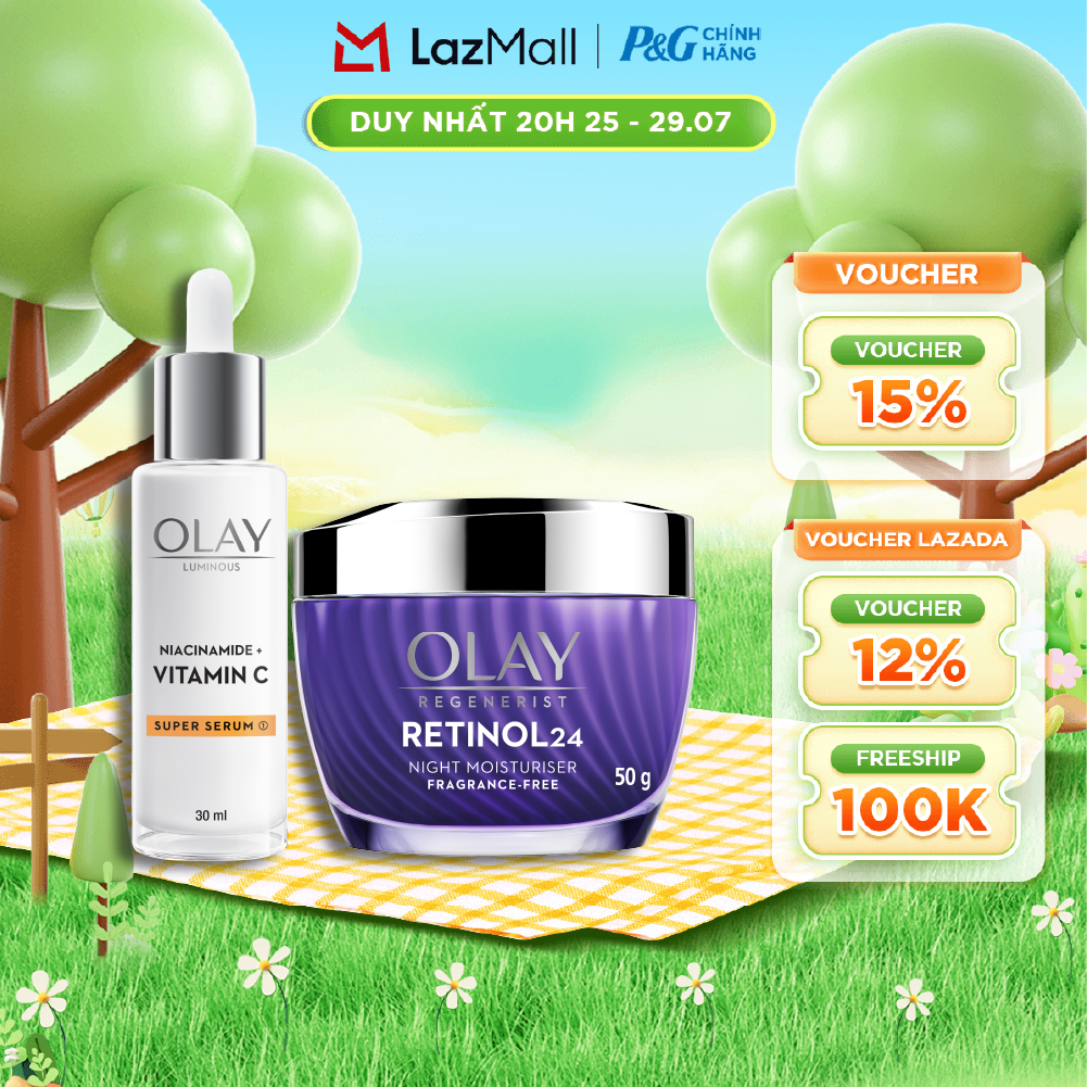 Combo Kem Dưỡng Ban Ngày OLAY Luminous Niacinamide VITAMIN C Giúp Mờ Vết Thâm, Đốm Nâu, Dưỡng Sáng Da Hũ 50G + Serum OLAY RETINOL24 Giúp Giữ Nét Tươi Trẻ Cho Da  Mờ Nếp Nhăn Chai 30ML