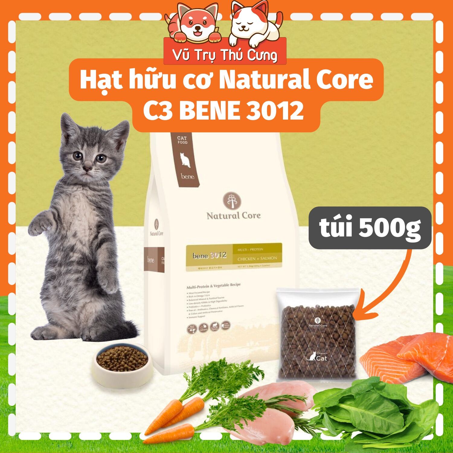 Hạt hữu cơ cho Mèo Natural Core C3 BENE 500g từ thịt gà, cá hồi thumbnail