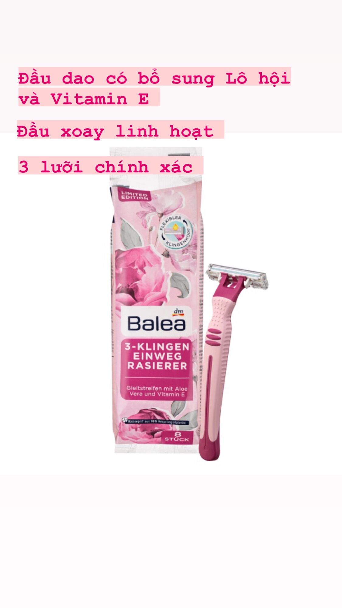 [Bill Đức] Kem ức chế lông Balea và Set dao cạo 8 cái