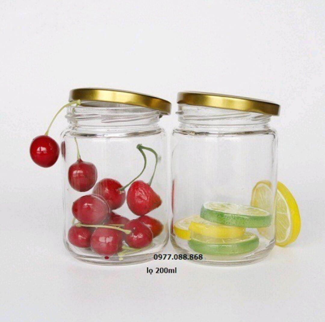 Combo 6 hủ thủy tinh trong suốt nắp vàng 200ml