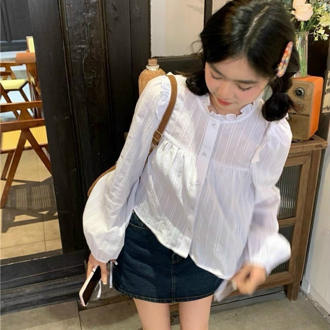 Áo babydoll cổ tàu tay buộc nơ hàn quốc
