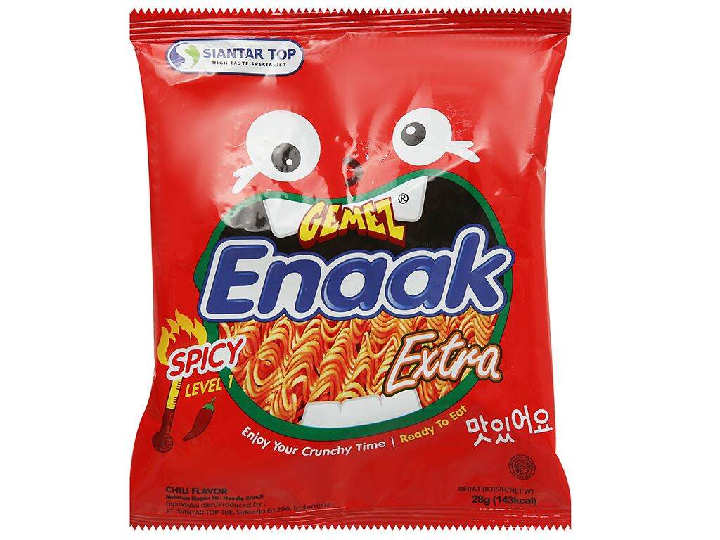 Mì Snack Enaak Extra SPICY LEVEL 1 Cấp độ 1 28gr 20gói túi