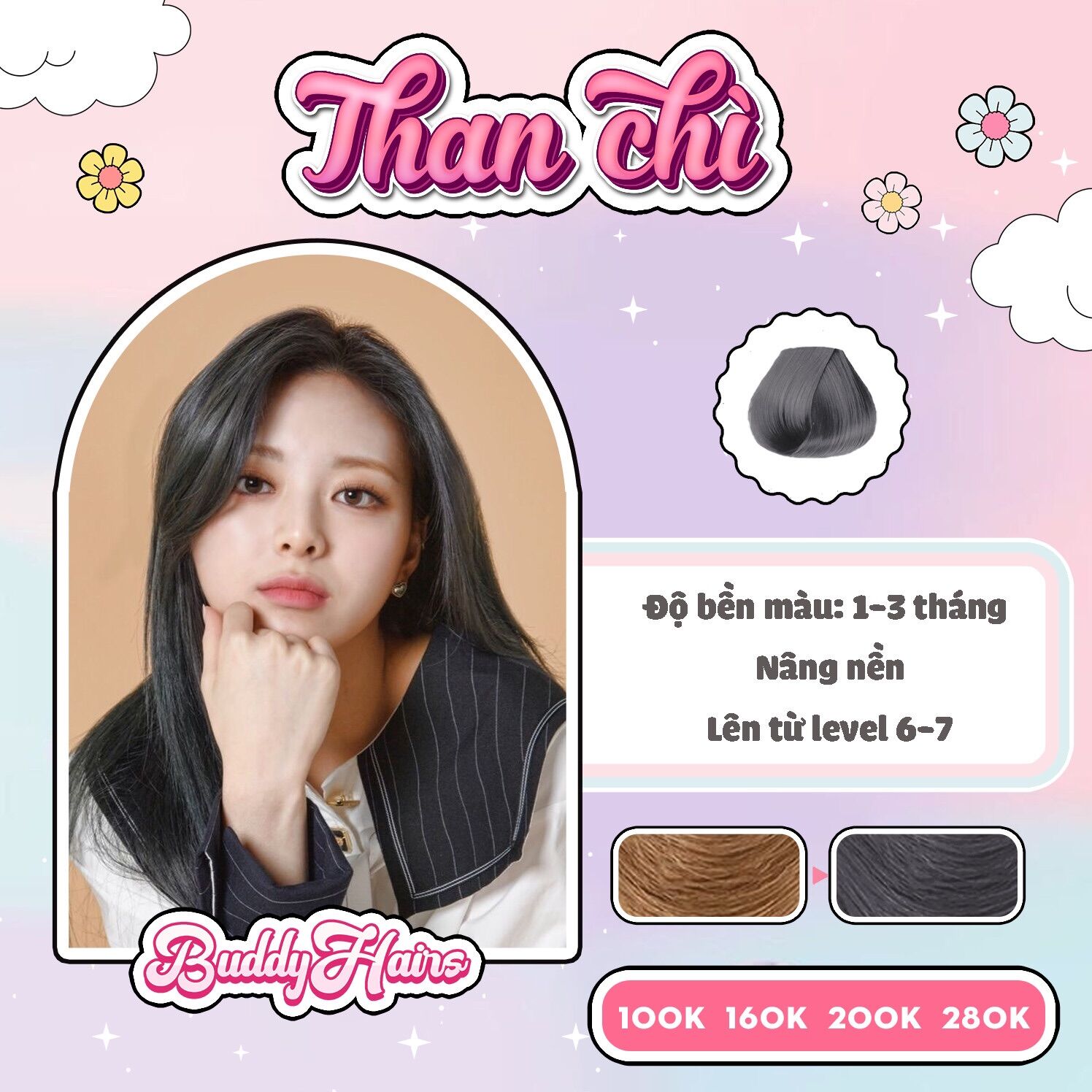 Thuốc nhuộm tóc Than chì không tẩy lên từ nền đen buddyhairs Buddy.hairs