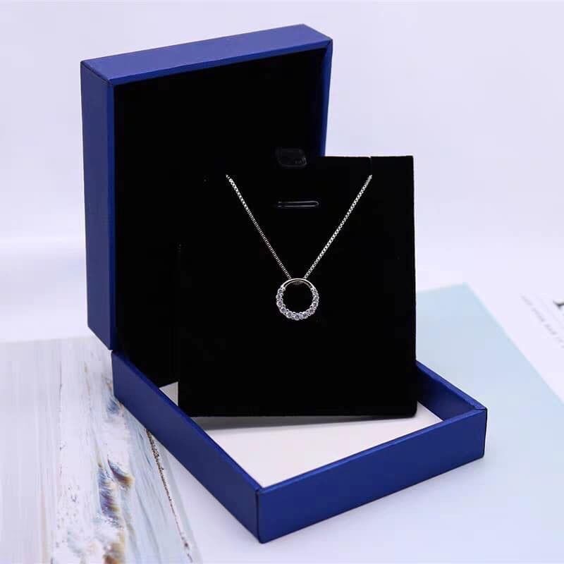 Dây chuyền mặt tròn đính đá viền lấp lánh bạc nguyên chất xinh xắn