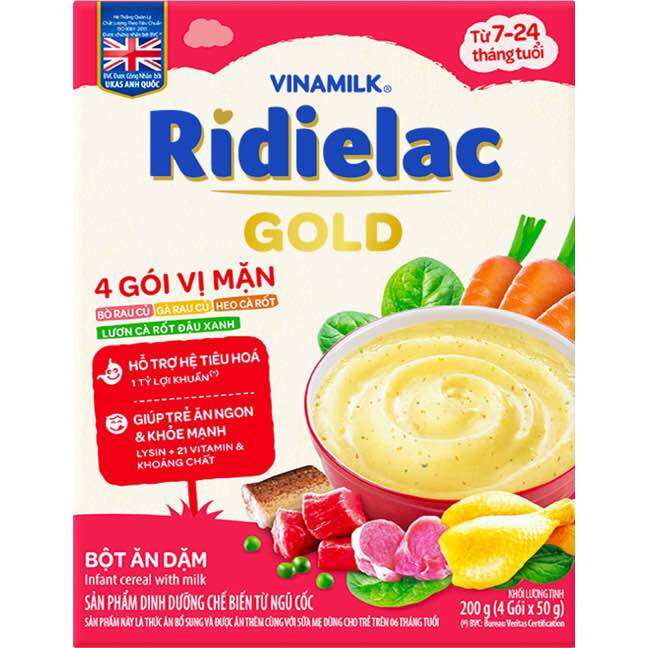 Bột ăn dặm RIDIELAC GOLD 4 Vị Mặn/ Ngọt hộp 200g