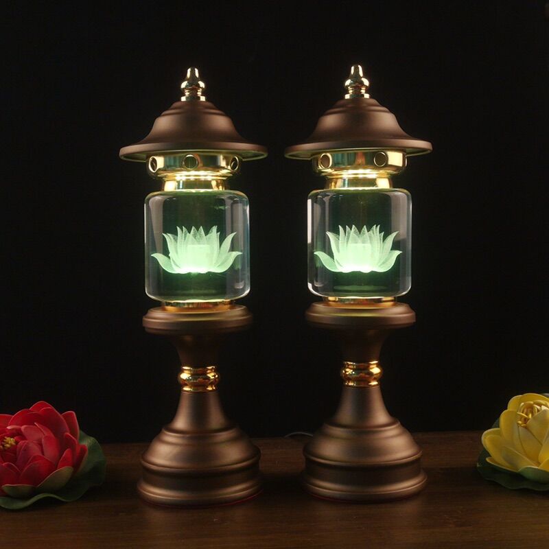 CẶP 2 CÂY ĐÈN LED HOA SEN PHA LÊ THỜ CÚNG TRANG TRÍ