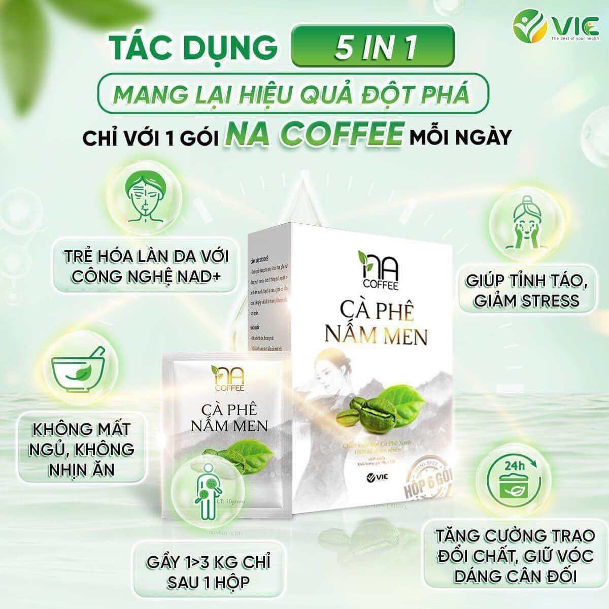 Cà Phê Nấm Men - NA COFFE - Cà Phê Làm Gầy - Hộp Nguyên 12 gói Hoà tan