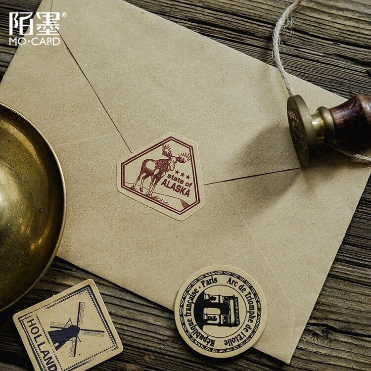 Kimushop-45 sticker tem thư nâu cổ điển