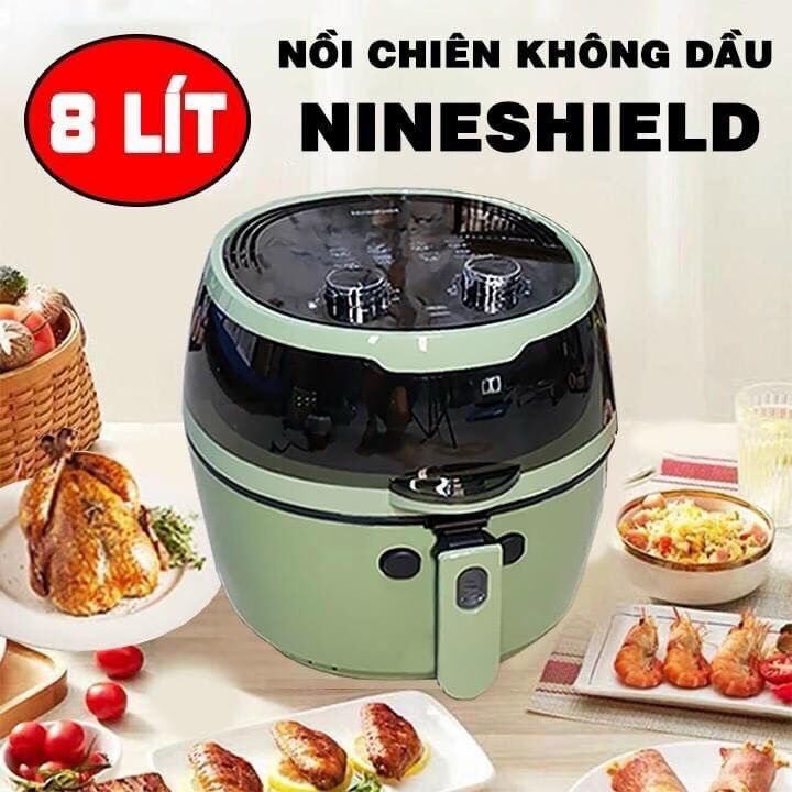 Nồi chiên không dầu Nine Shield 8L công nghệ Rapid air công suất 1350W giúp thực phẩm chín vàng giòn và giảm tới 85% lượng chất béo