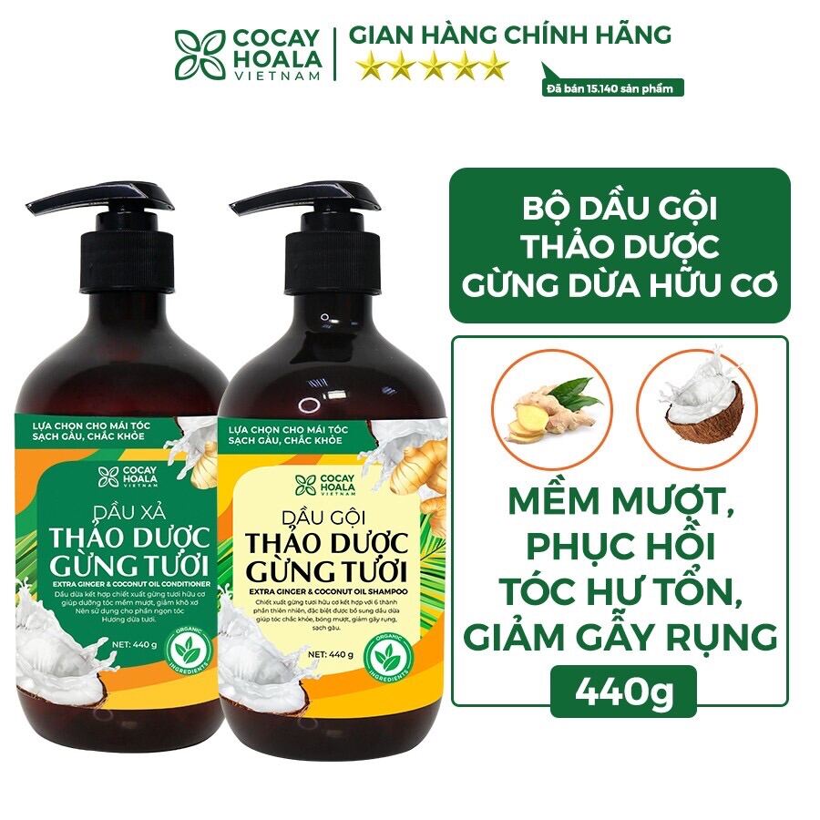 Dầu Gội Hữu Cơ Sạch Gàu Gừng Dừa Cocayhoala Làm Mềm Mượt Tóc Giảm Rụng Tóc Phục Hồi Hư Tổn Dung Tích 440G/Chai