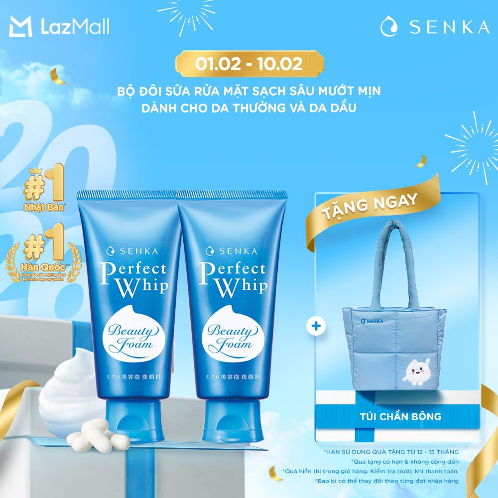 Bộ đôi sữa rửa mặt tạo bọt từ tơ tằm trắng sạch sâu cho da dầu SENKA PERFECT WHIP 120Gx2