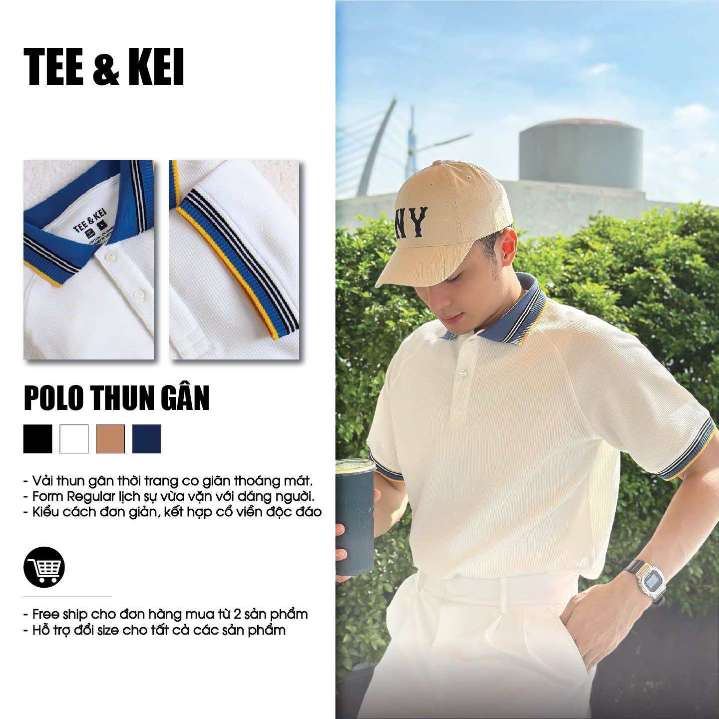 TEE & KEI - Áo Polo | Ribbed White Paraline Collar