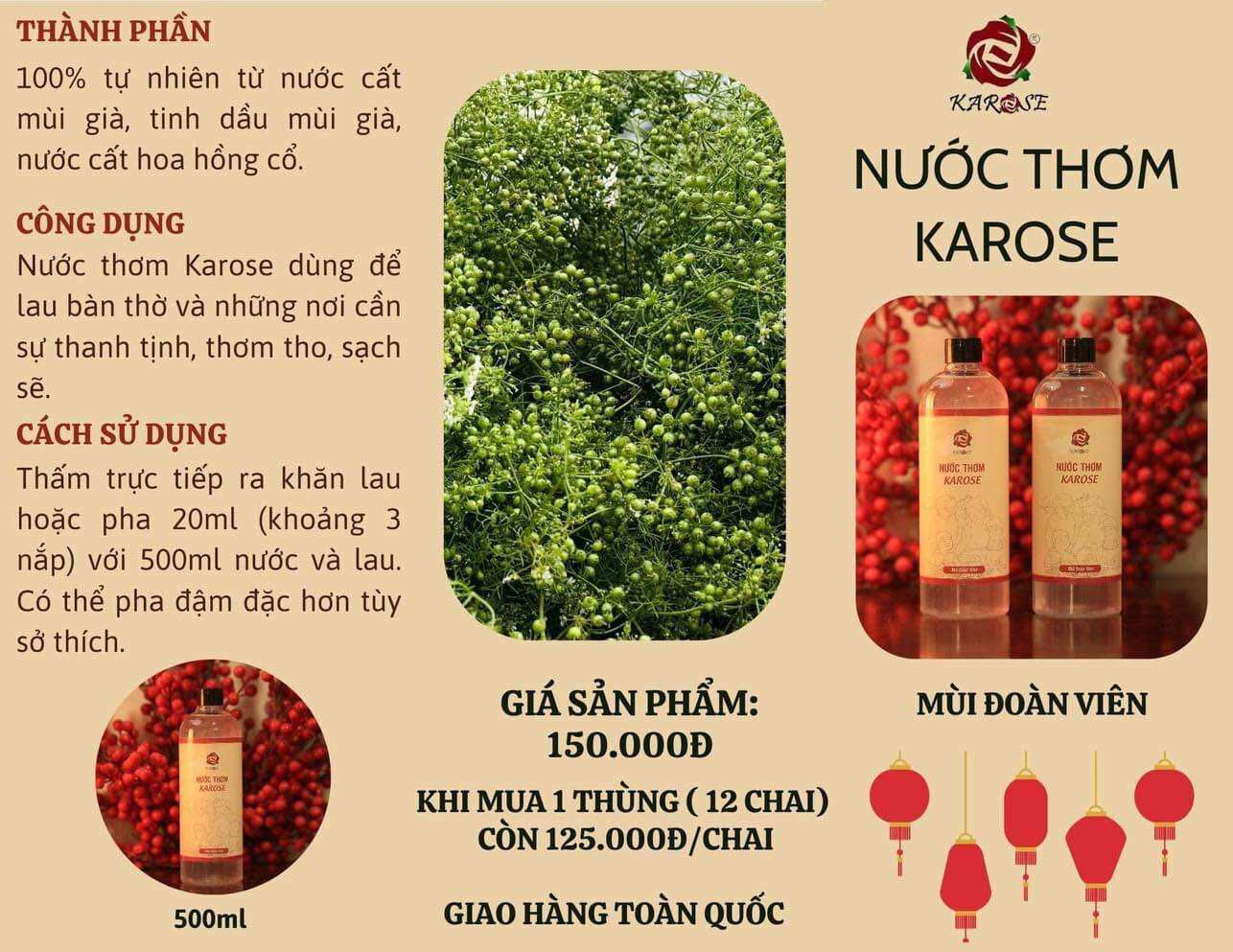 NƯỚC THƠM KAROSE (nước cất mùi già + hoa hồng)