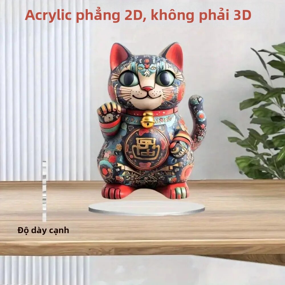 1PC Phong Cách Boho Maneki Neko Mèo May Mắn Hình Tượng Acrylic 2D In Hình Phẳng Biểu Tượng Của Sự Thịnh Vượng Và May Mắn Để Trang Trí