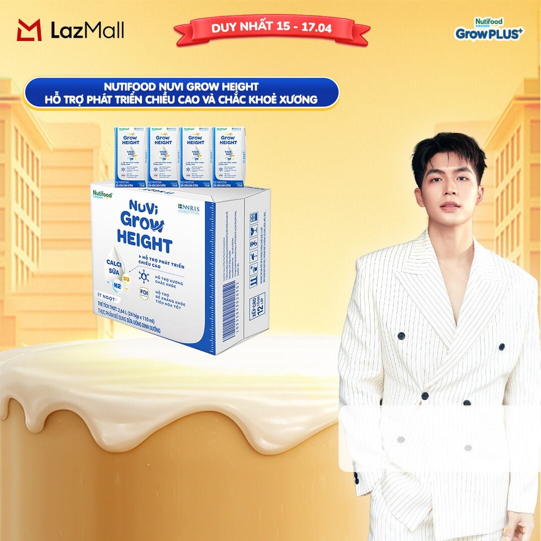Thùng 24 hộp Sữa Nước Pha Sẵn Nuvi Grow Height + hỗ trợ phát triển chiều cao hộp 110ml - Trên 1 tuổi