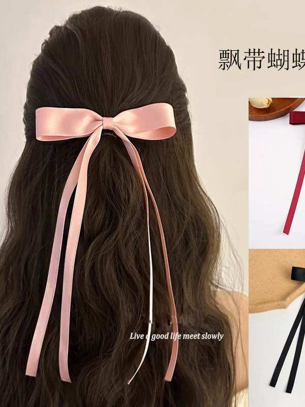 Kẹp Tóc Nơ Dài, Nơ cài tóc dây ruy băng phong cách Hàn Quốc, Kẹp tóc mái Lolita đáng yêu