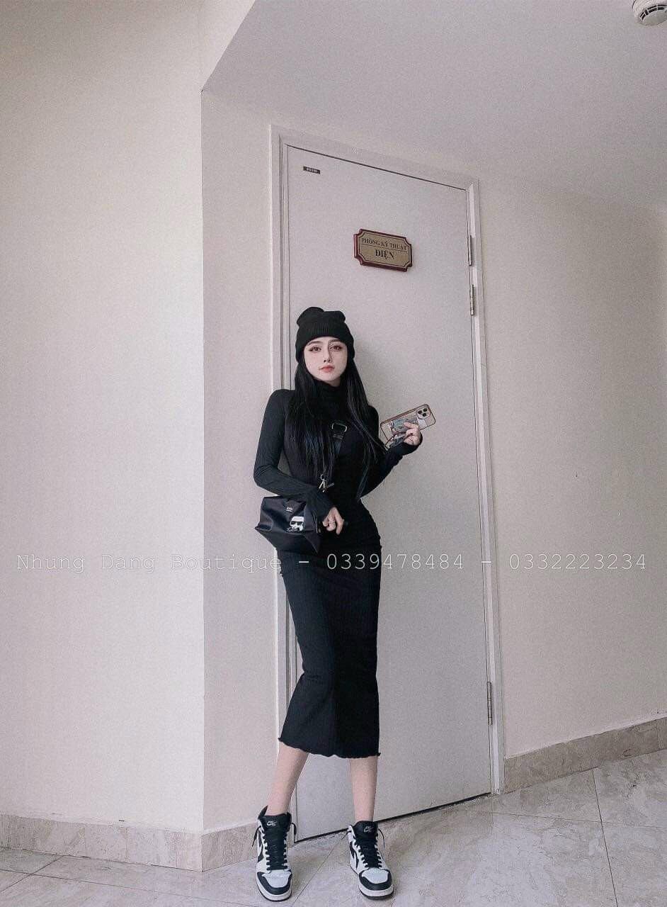 ĐẦM BODY TAY DÀI CỔ LỌ FORM 47KG