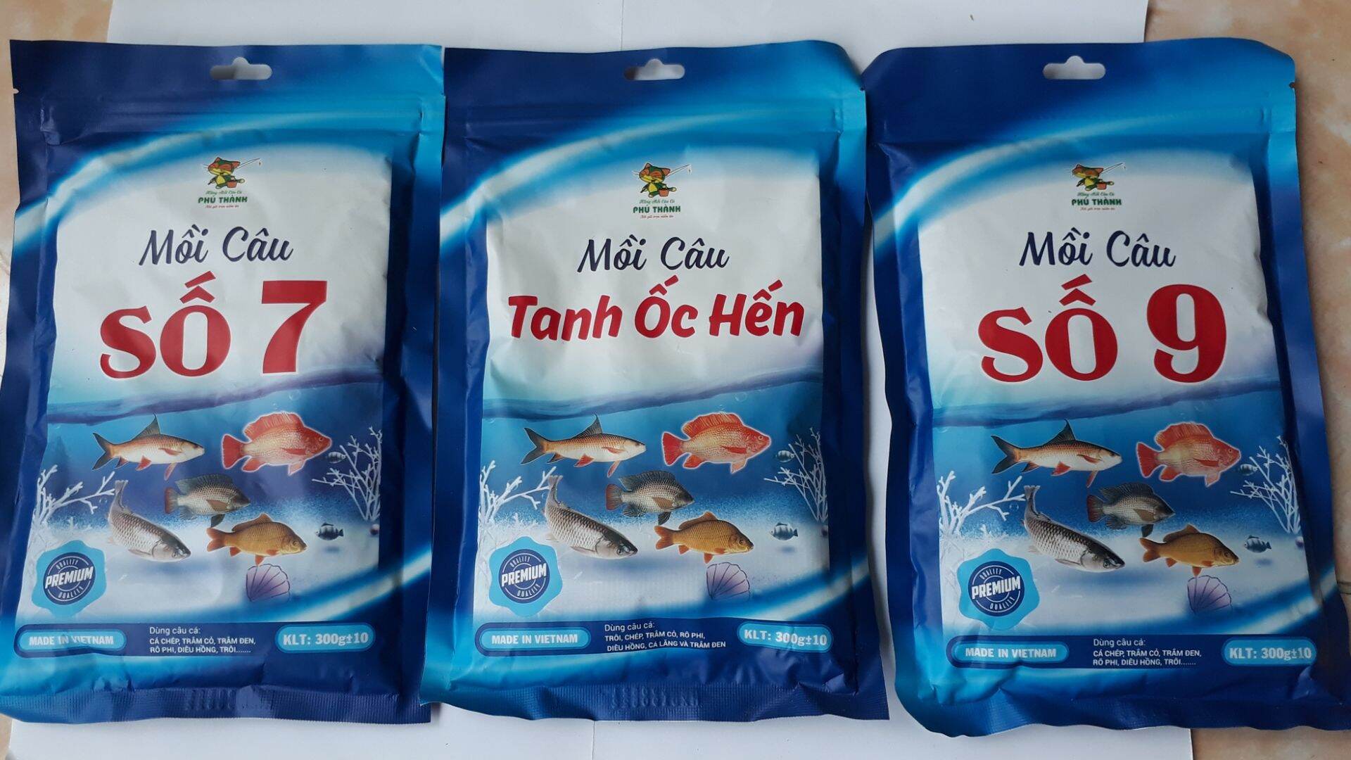 ComBo (gồm 3 gói) mồi câu số 7,số 9 và mồi tanh ốc hiến Hãng Mồi Câu Phú Thành. 