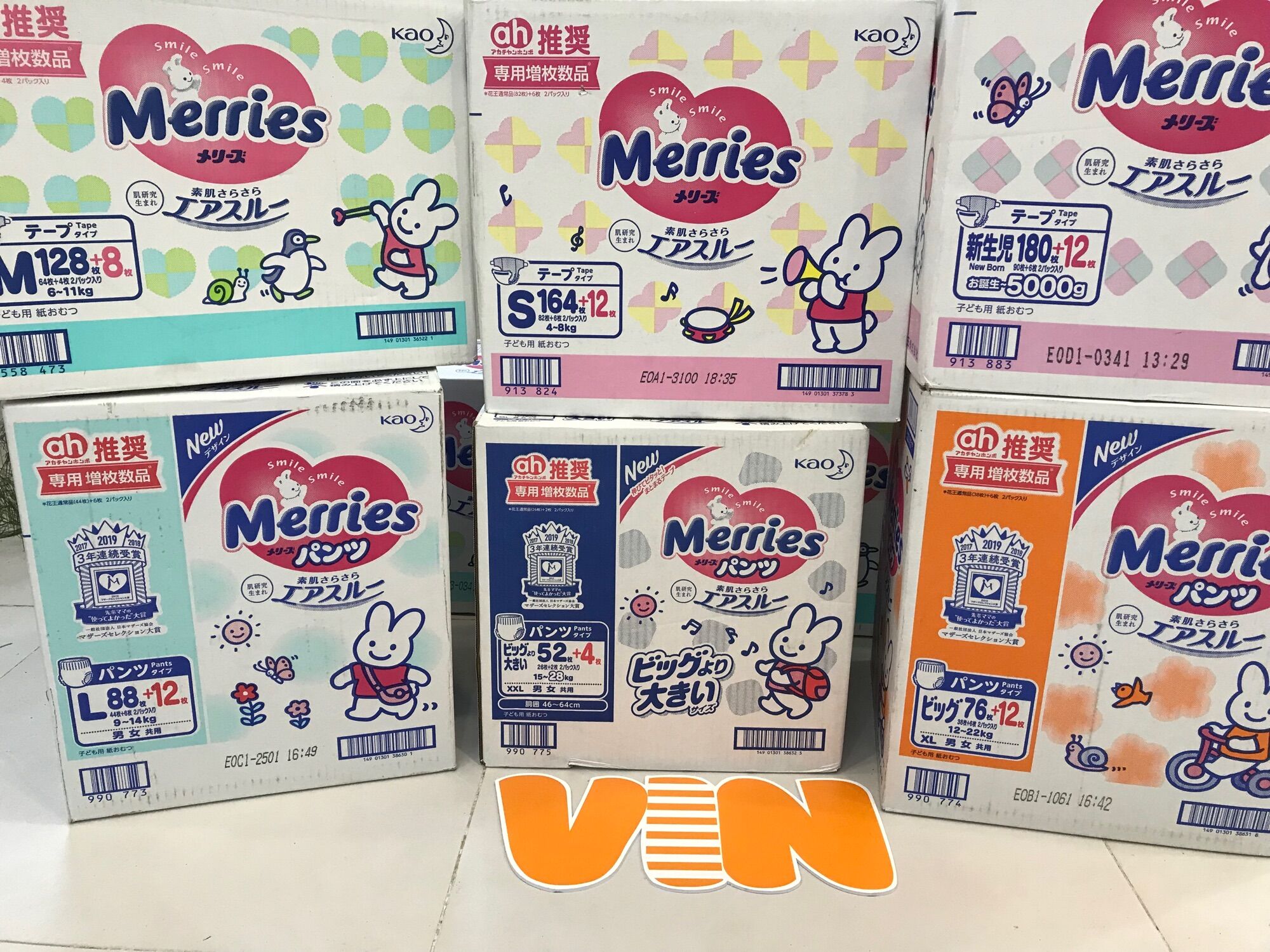 Tã gián/ quần merries nb90+6/s82+6/m64+4/l44+6/xl38+6/xxl26+2