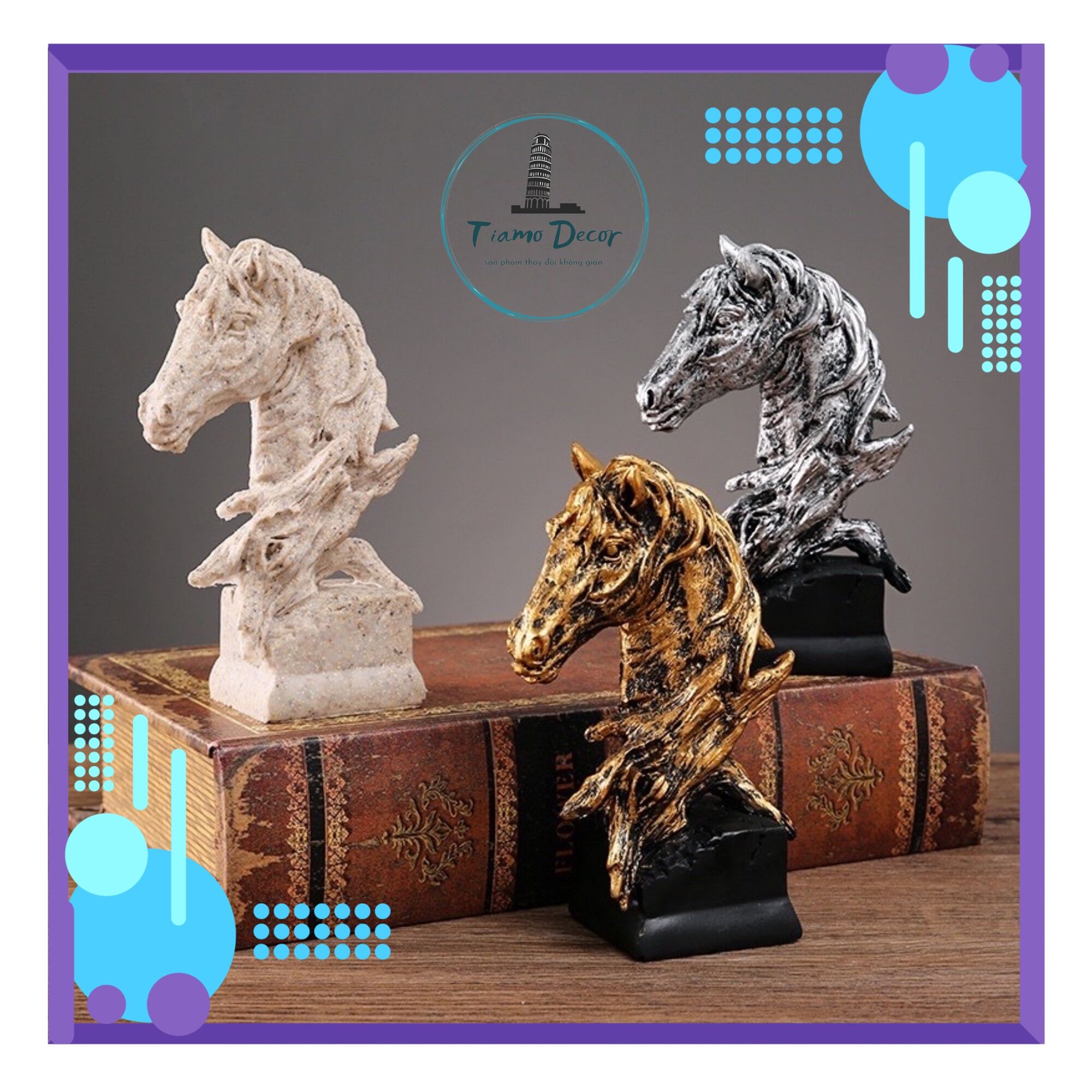 Đầu ngựa size nhỏ 16cm, trang trí bàn làm việc, đặt kệ sách