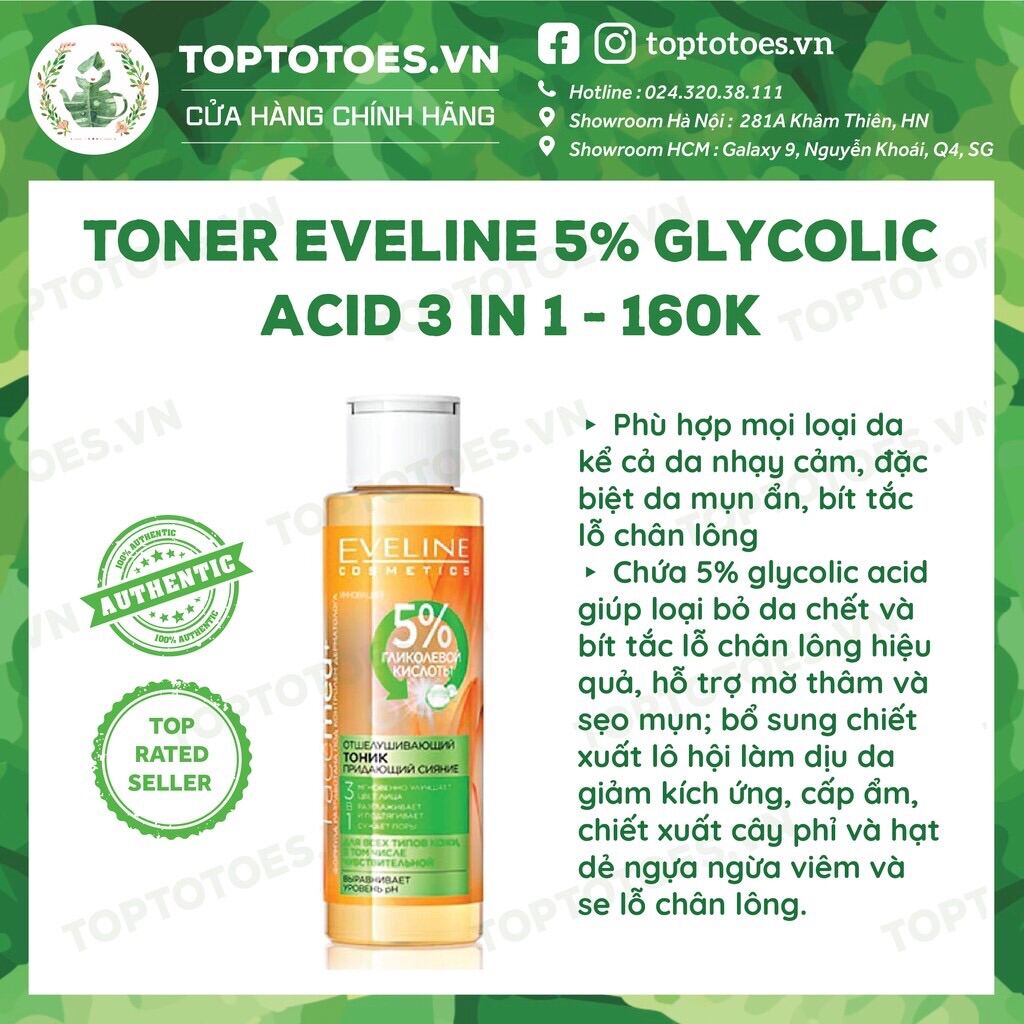 Toner tẩy da chết Eveline 5% Glycolic Acid 3 in 1 110ml giá rẻ