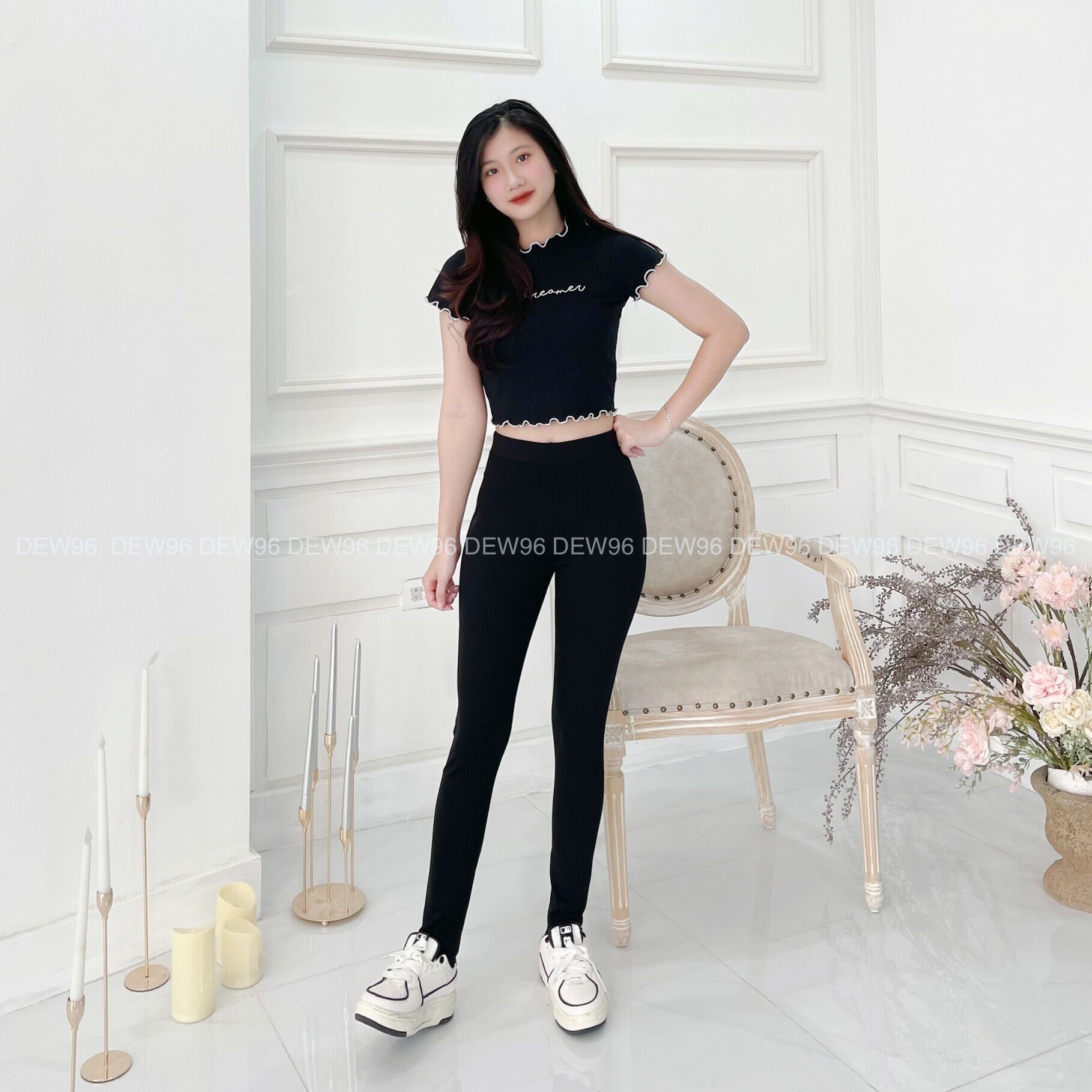 Quần legging nữ lưng cao cạp chun chất vải Umi co giãn