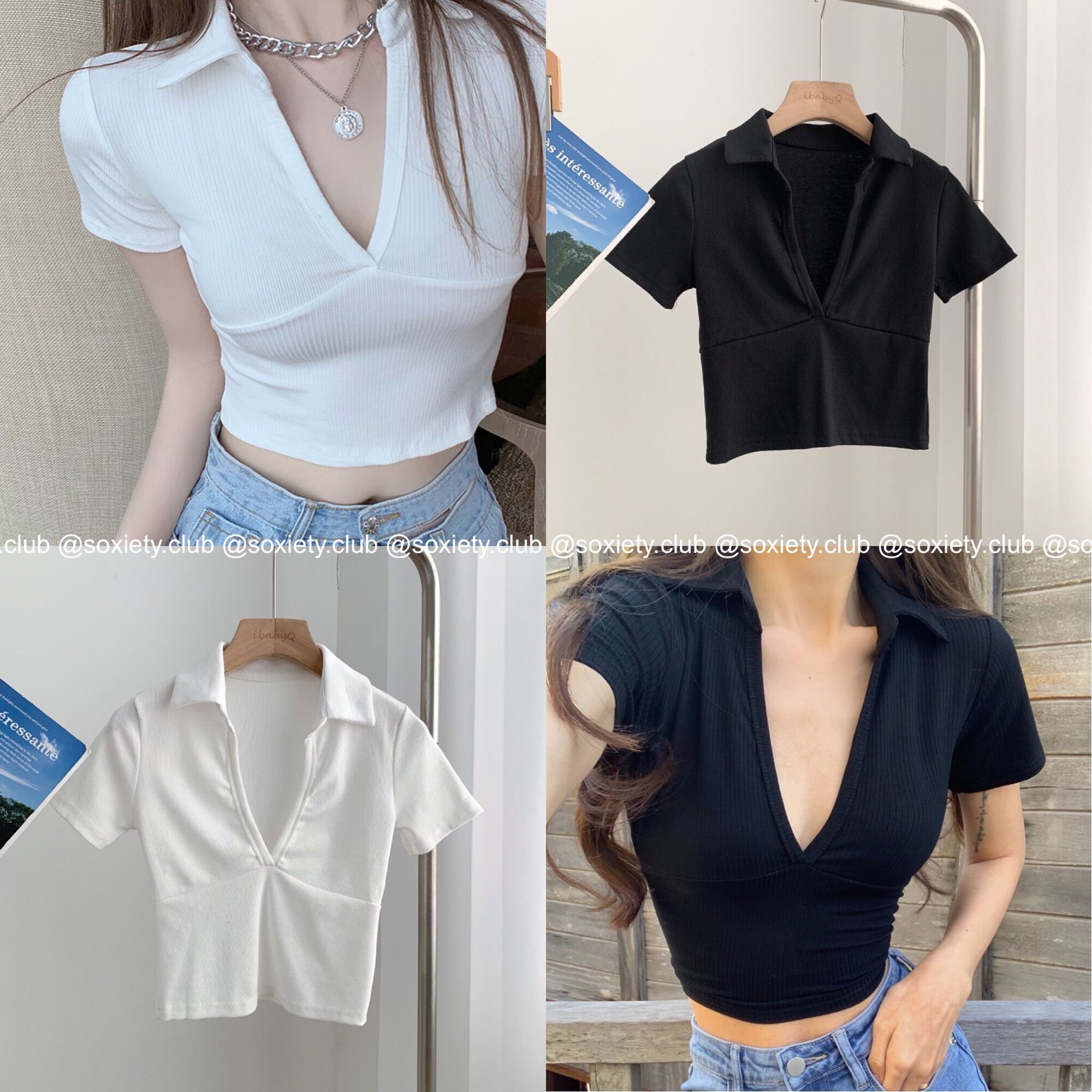 Áo croptop cổ bẻ khoét ngực 💕 A35