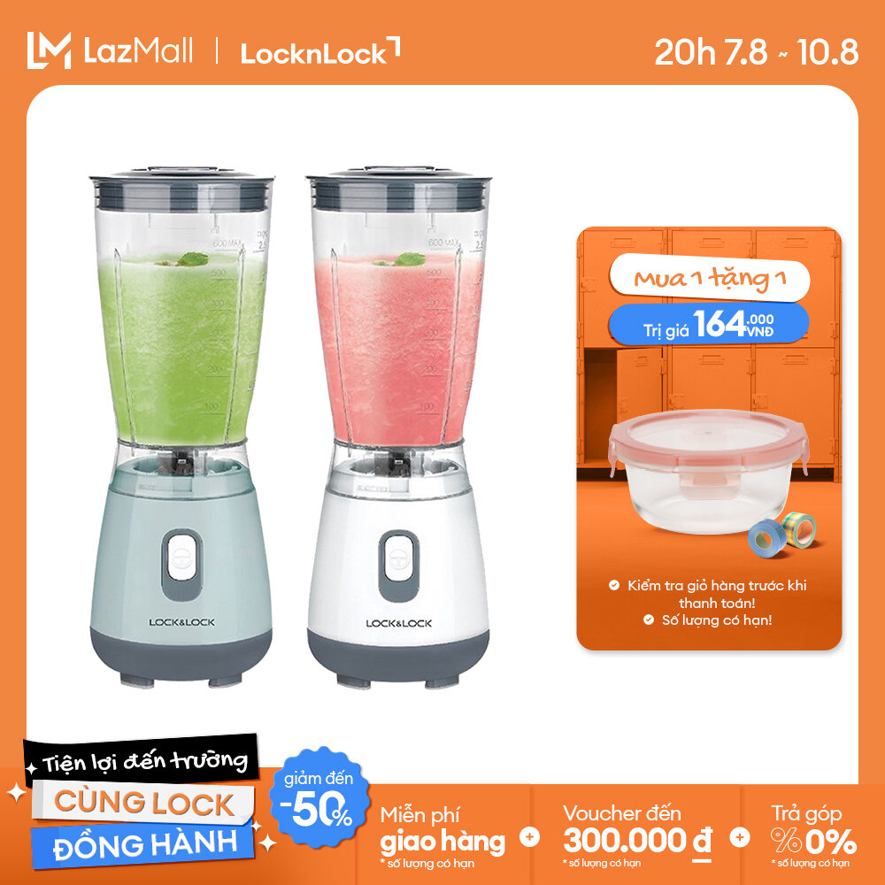 Máy xay sinh tố mini Lock&Lock EJM436 - MàuTrắng/Mint - 600ml 250W - Lưỡi dao inox 4 cánh, nhỏ gọn - Hàng chính hãng - Bảo hành 2 năm