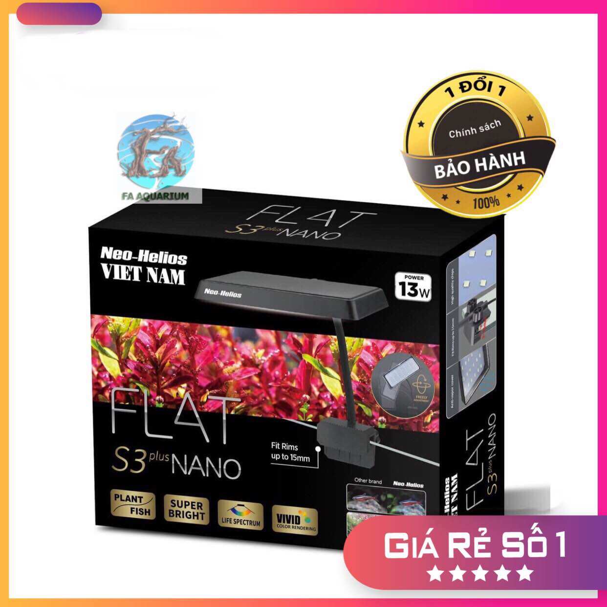 Đèn led rgb flat s3 plus nano cho hồ mini