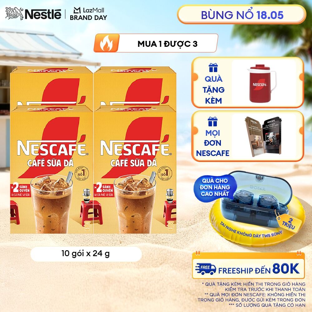 [ƯU ĐÃI THÁNG 5][FREESHIP HCM] Combo 4 Hộp Cà phê sữa NESCAFÉ Cà Phê Sữa Đá (Hộp 10 gói x 24 g)