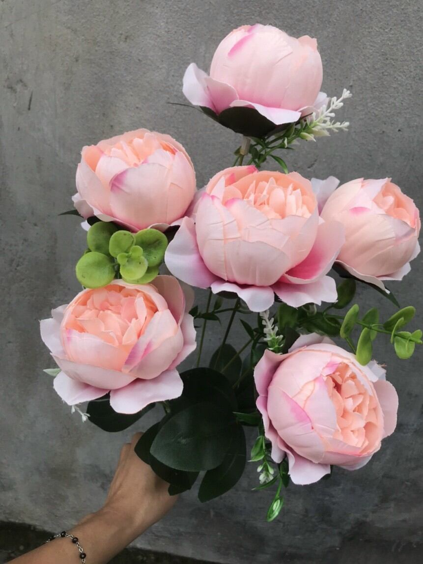 Cụm Hoa Trà Đavit 7 Bông Siêu Xinh_ hoa lụa cao cấp