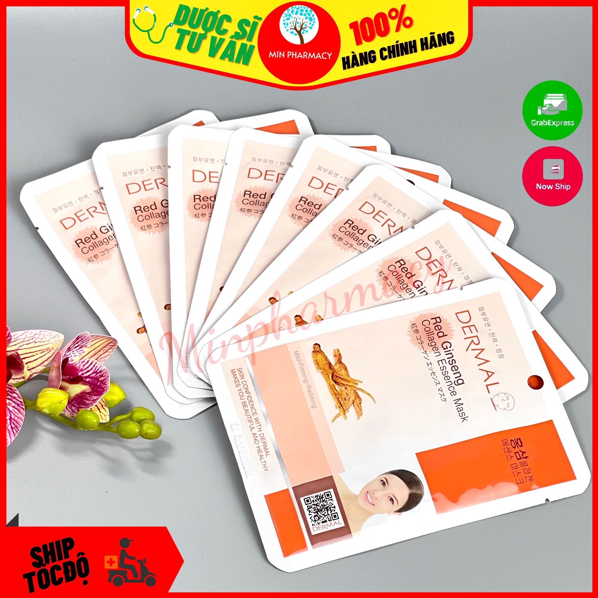 Mặt Nạ Dermal Chiết Xuất Hồng Sâm Làm Sáng và Săn Chắc Da 23g Red Ginseng Collagen Essence Mask - Minpharmacy