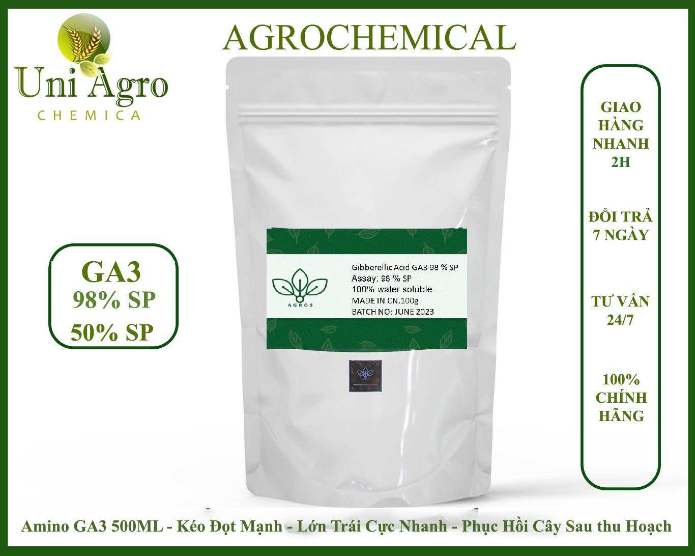 Chất tăng trưởng thân - kéo đọt mạnh - lớn trái - ga3 98% sp 100g