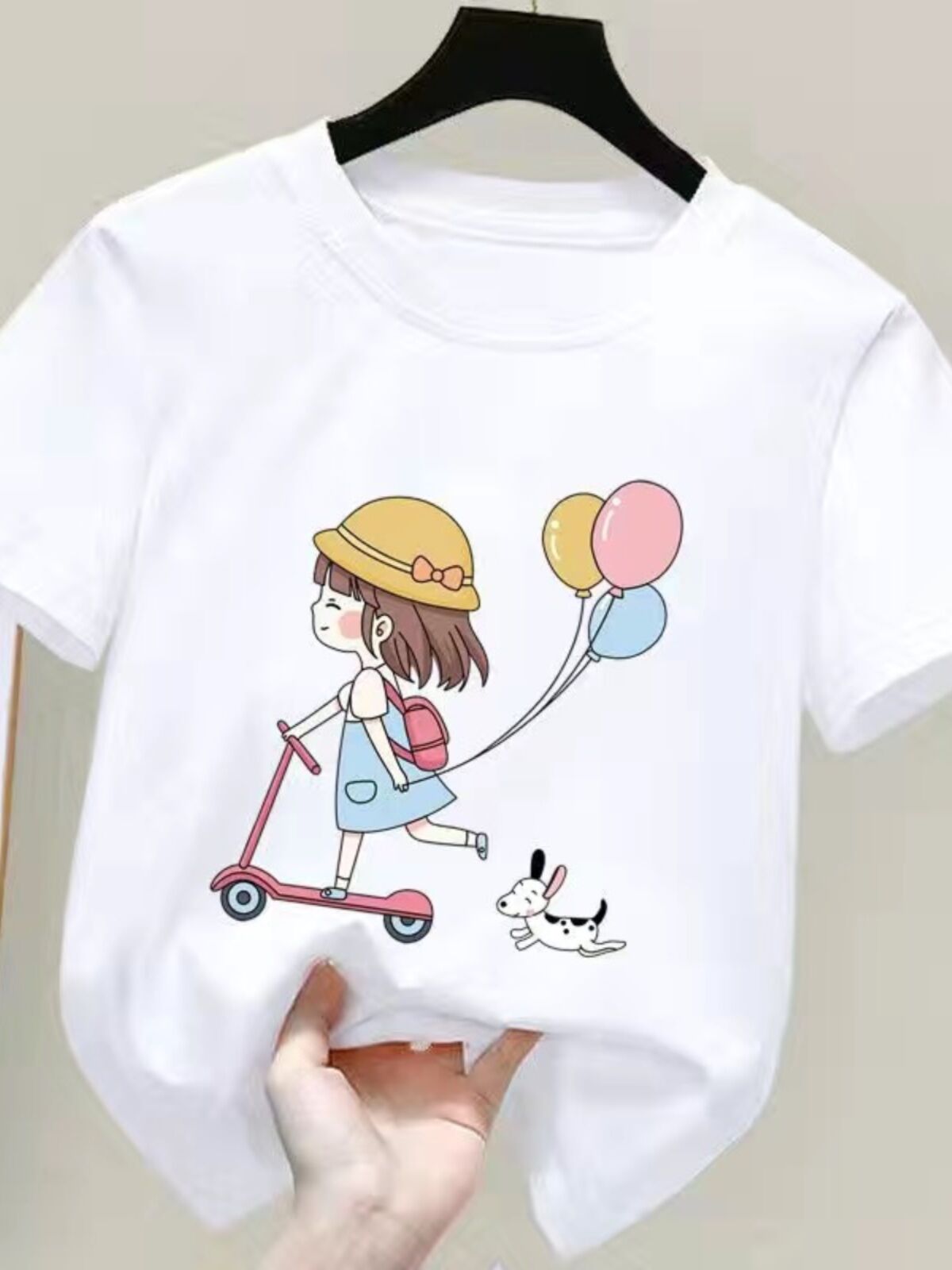 Áo Thun Ngắn Tay Mùa Hè Nguyên Chất Cotton, Vải Bông Dành Cho Bé Gái Hoạt Hình In Thoải Mái Đa Năng Trẻ Em Áo Thời Trang, Sành Điệu Phong Cách Đường Phố Nửa Tay