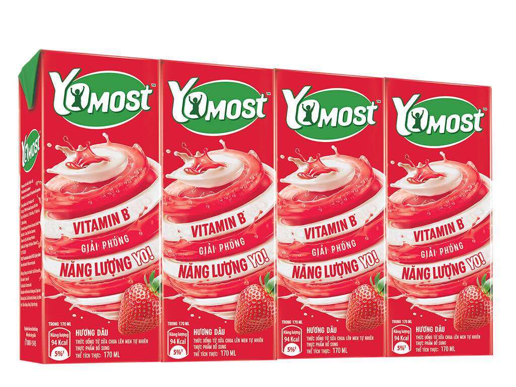 Lốc 4 hộp sữa chua uống hương cam / hương Dâu YoMost 170ml