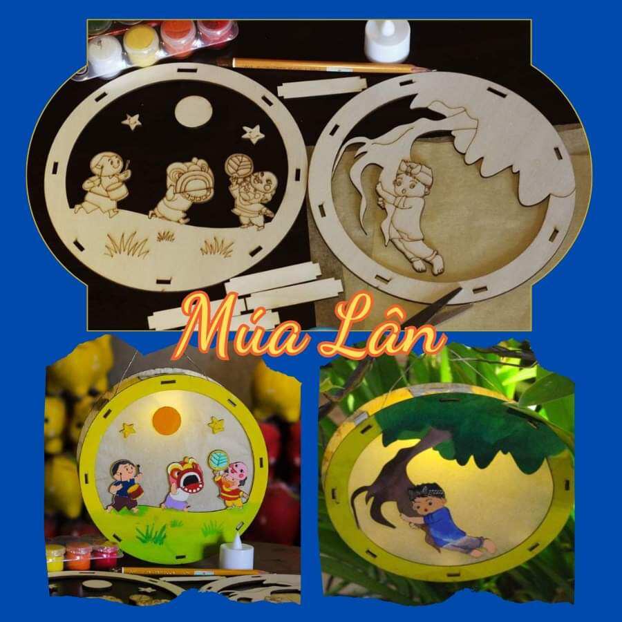 Lồng đèn trung thu gỗ, đèn lồng trung thu gỗ diy bé tự tô màu sáng tạo tặng màu tô, nến diện Bingsu Toys