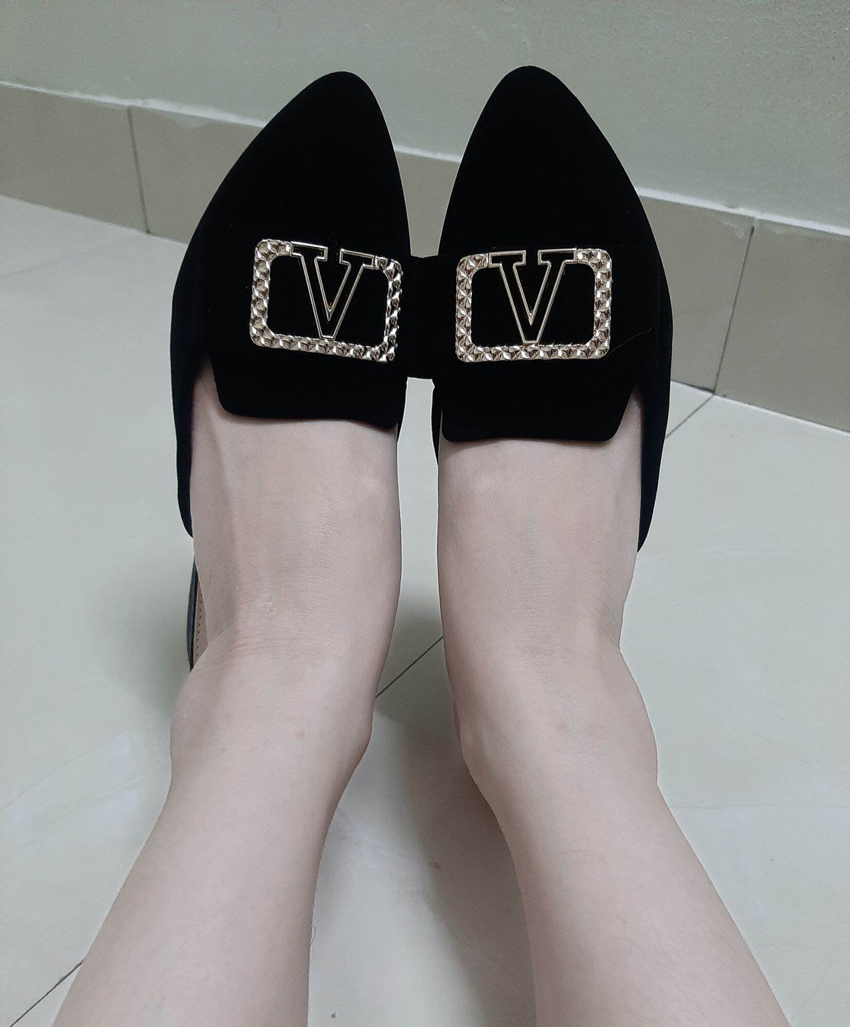 Giày sục nhung nơ V đế 2p