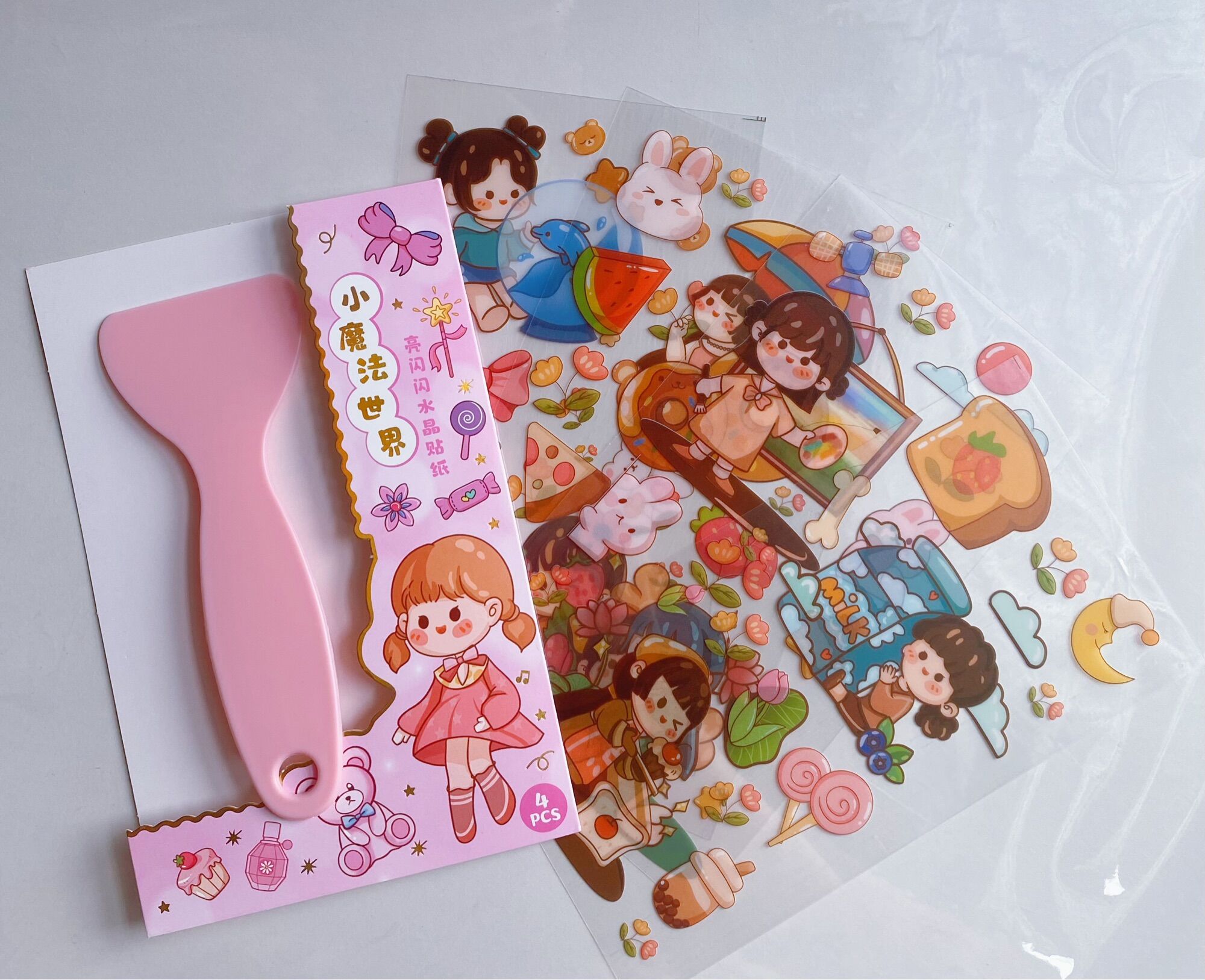 Set 4 tấm sticker to kèm cây cán phẳng
