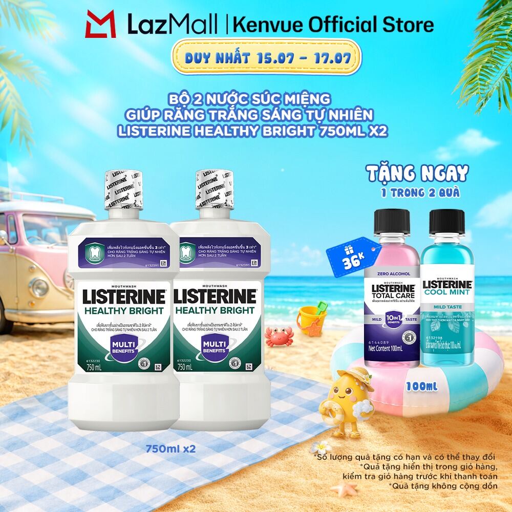 Bộ 2 Nước súc miệng làm trắng răng Listerine Healthy Bright Mouthwash 750ml/chai
