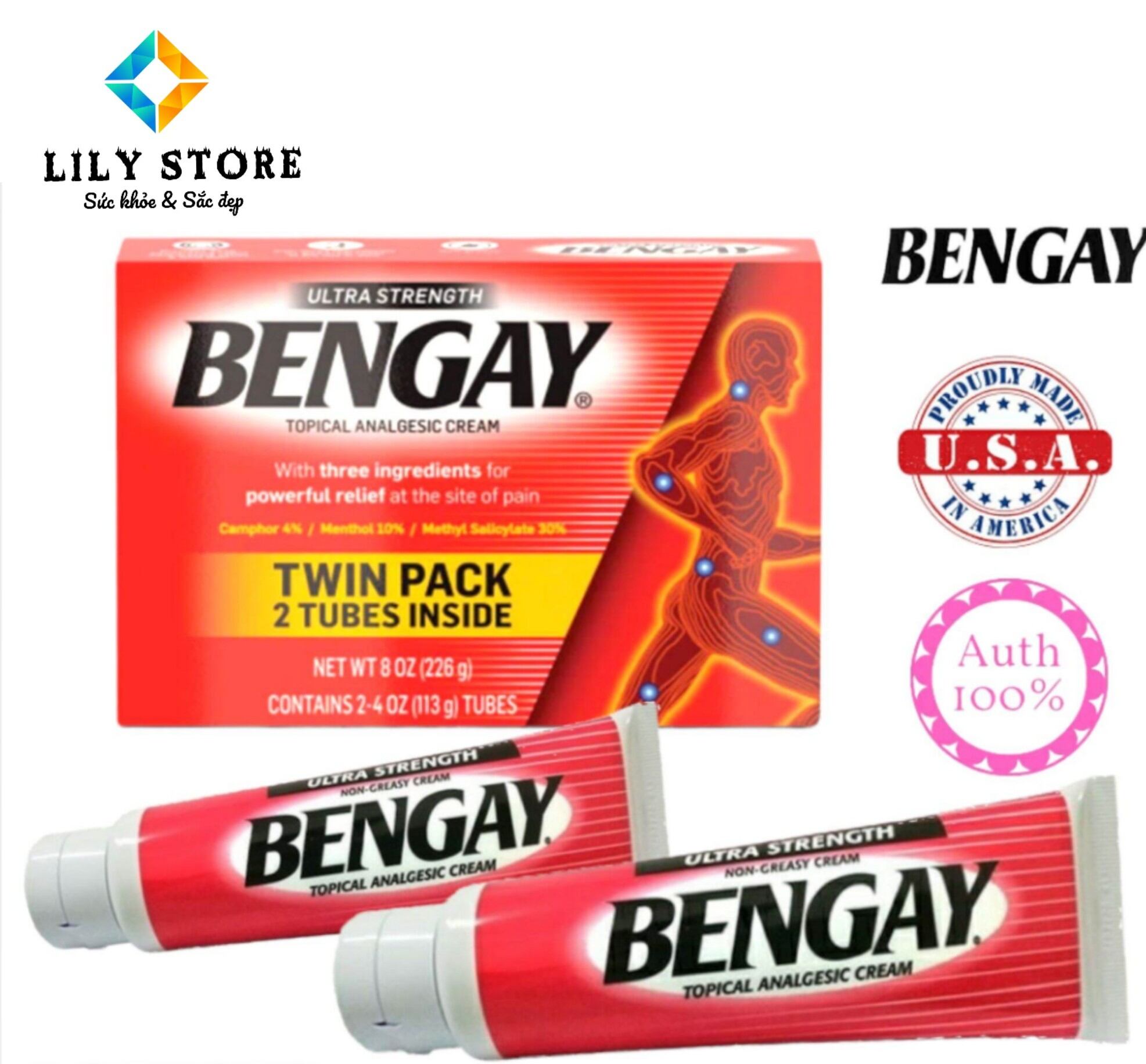 Kem xoa bóp giảm đau của Mỹ BENGAY Ultra Strength Twin Pack có tác dụng chống viêm giảm đau nhanh chóng