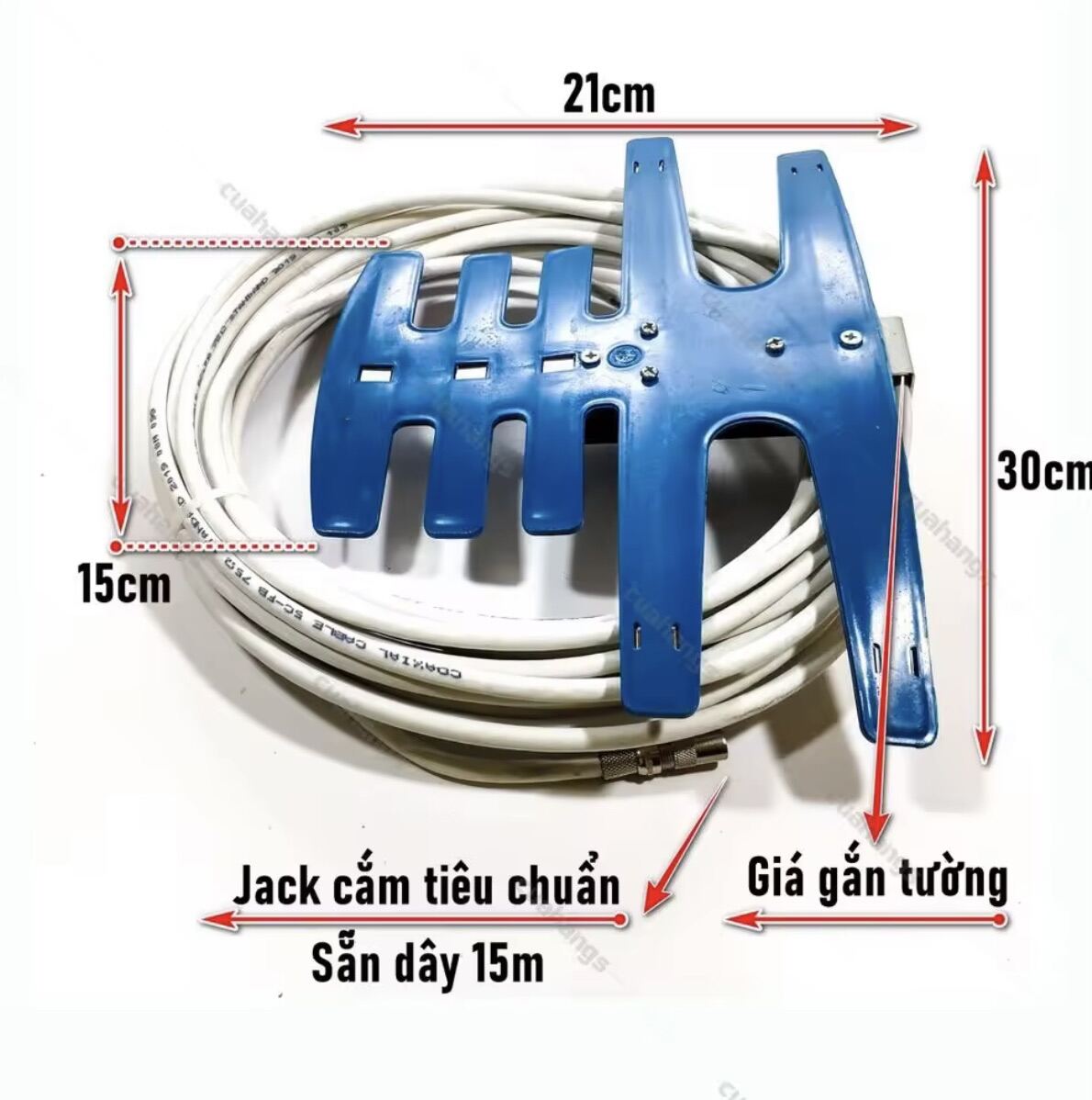 Bộ Dàn Ăng Ten Tivi, gồm dàn ăng ten chống nước gắn dây đúc 15 M và rắc.