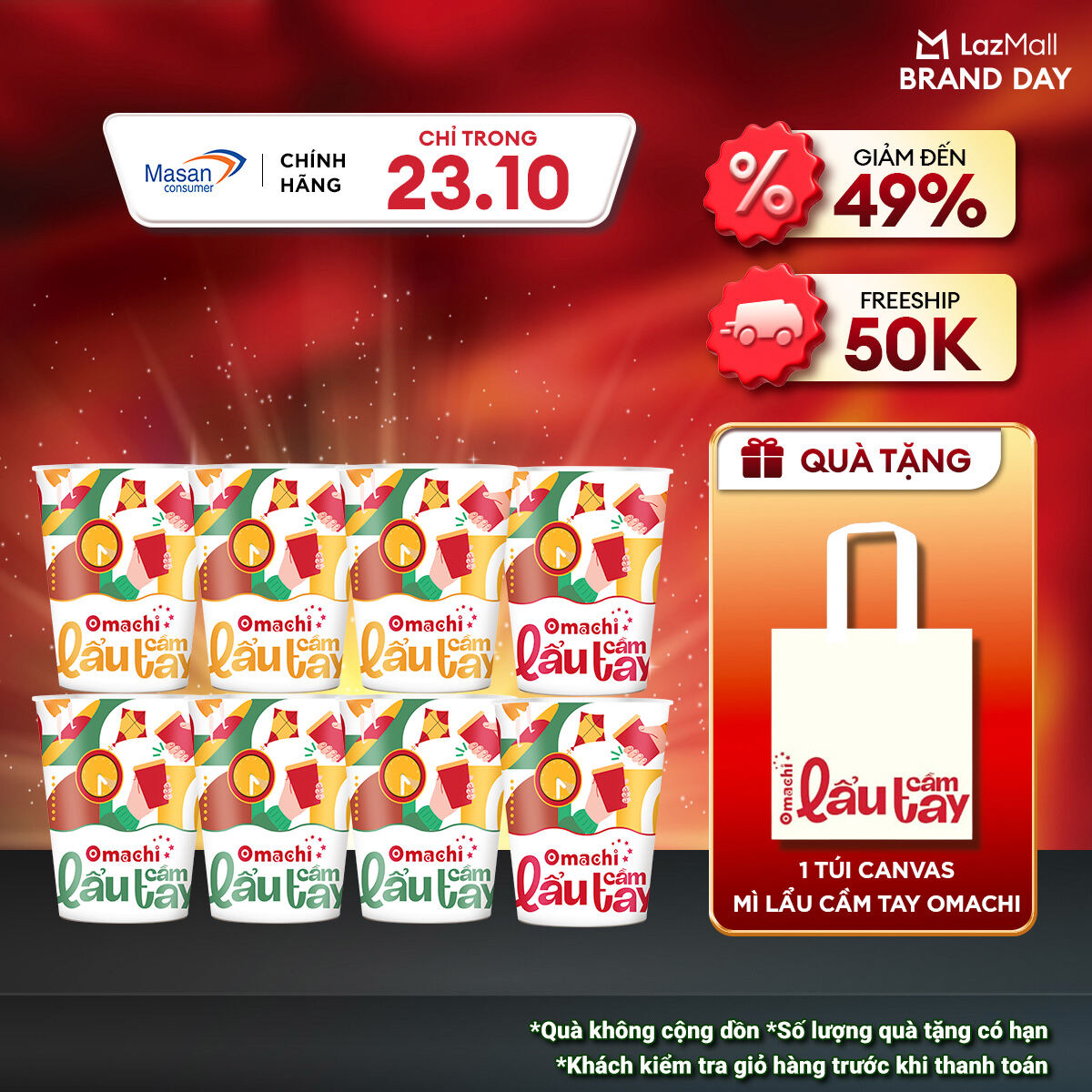 [25-29.10 Voucher 18% CHO ĐƠN TỪ 199K]Combo 8 Mì Omachi Lẩu Cầm Tay Hương Vị ( 3 Tomyum + 3 Ngao Nấm